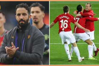 Ruben Amorim and Michael Carrick, Cristiano Ronaldo, and Wayne Rooney
