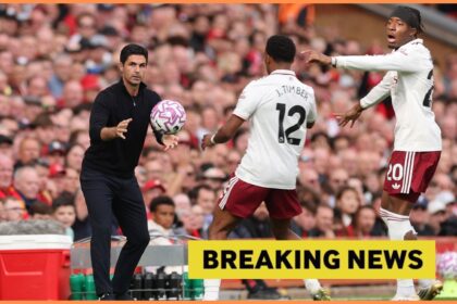 Mikel Arteta, Jurrien Timber, and Noni Madueke