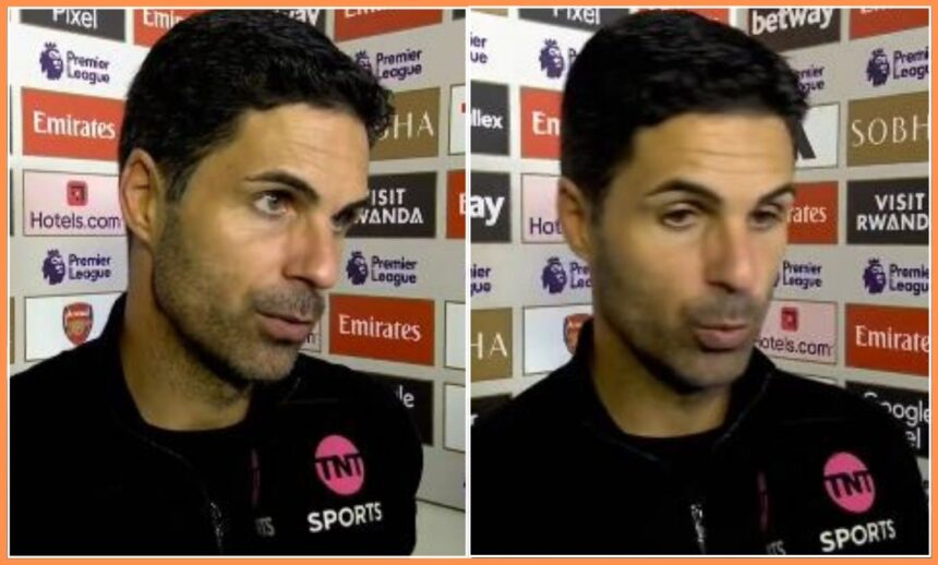Mikel Arteta speaking in his post-match interview