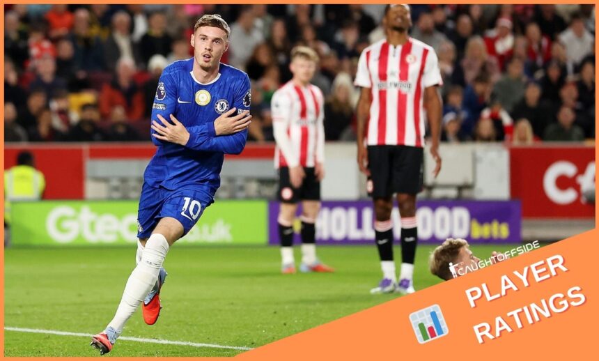 Cole Palmer celebrates his goal for Chelsea against Brentford