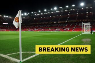 Manchester United corner flag at Old Trafford