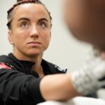 Maycee Barber gets her hands wrapped backstage ahead of her scheduled fight vs. Erin Blanchfield