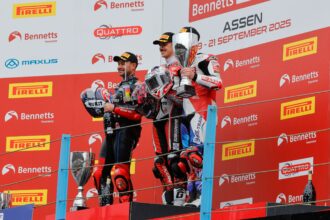 Race one podium, Assen, Redding, Haslam & Kent, BSB, 2025