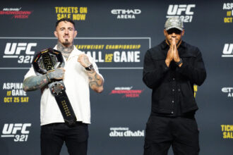 Tom Aspinall and Ciryl Gane during UFC 321 presser