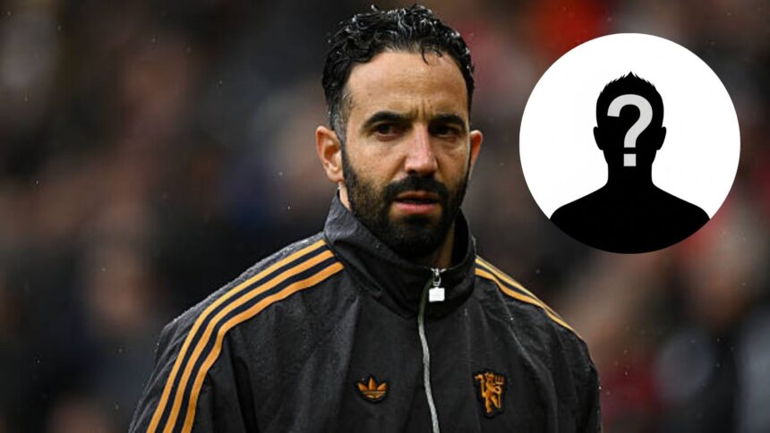 Manchester United manager Ruben Amorim with overlay of mystery player