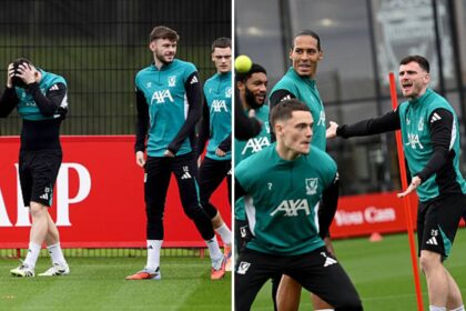 Split image of Andy Robertson during Liverpool
