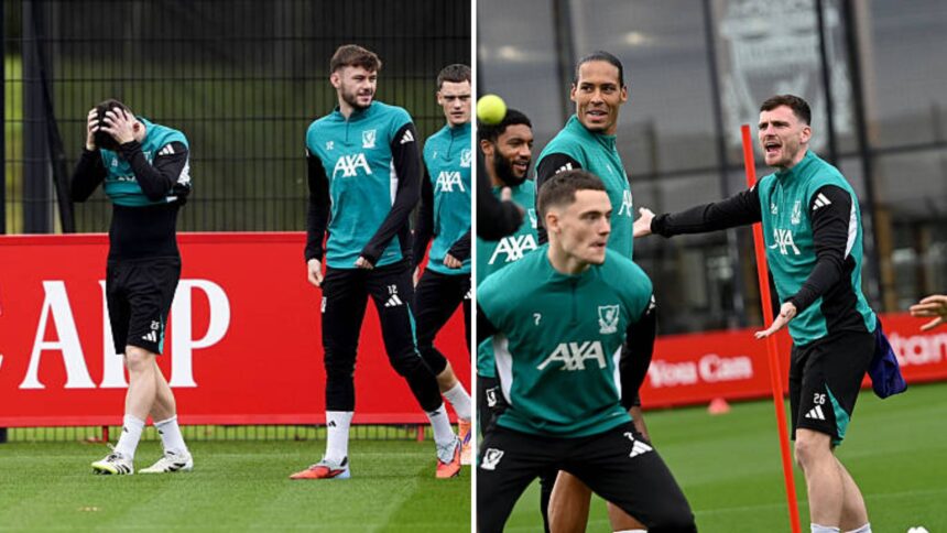 Split image of Andy Robertson during Liverpool