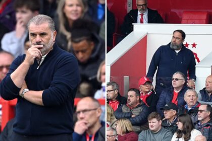 Split image of Ange Postecoglou and Nottinhgam Forest owner