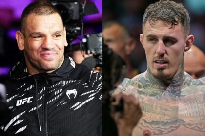 Ante Delija walks to the Octagon for his fight at UFC Paris, opposite Tom Aspinall in the cage at UFC 321