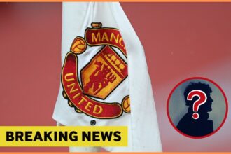 Manchester United logo close-up, plus yellow