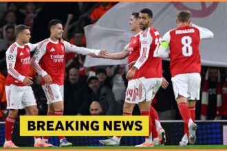 Martin Odegaard celebrates with his Arsenal teammates