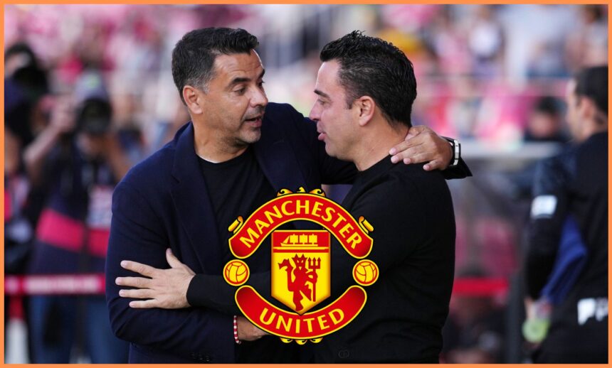 Xavi embracing Michel