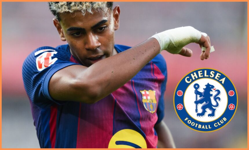 Lamine Yamal and the Chelsea FC logo