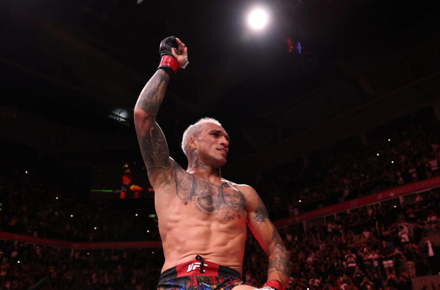 Charles Oliveira celebrates UFC Rio win