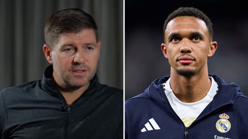 Split image of Steven Gerrard and Trent Alexander-Arnold