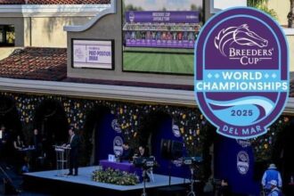 Horse track, post, and jockey for 2-year-old races