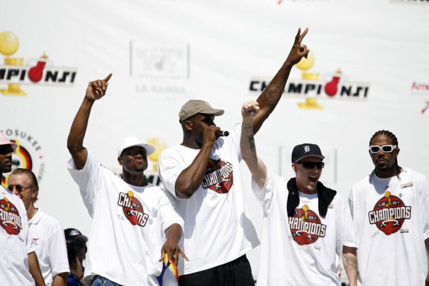 The 2006 Miami Heat celebrate their championship.
