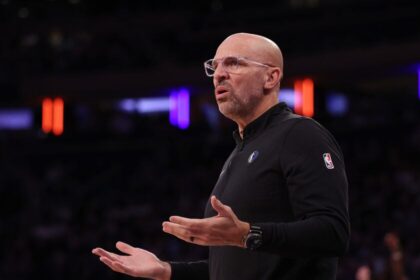 Dallas Mavericks head coach Jason Kidd watches a game against the New York Knicks at Madison Square Garden on February 8, 2024 in New York City.