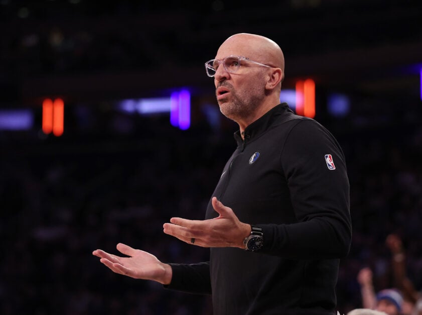 Dallas Mavericks head coach Jason Kidd watches a game against the New York Knicks at Madison Square Garden on February 8, 2024 in New York City.