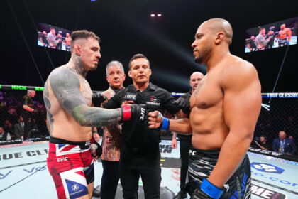 Tom Aspinall and Ciryl Gane fist bump at UFC 321