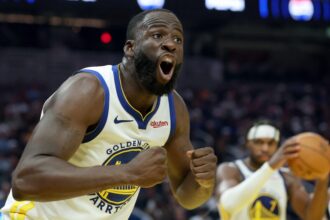 Golden State Warriors No. 23 Draymond Green complains about a call during the first half of a game against the Denver Nuggets at Chase Center on October 23, 2025 in San Francisco, California.