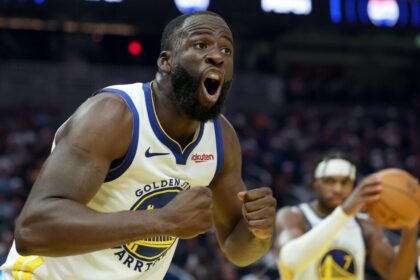 Golden State Warriors No. 23 Draymond Green complains about a call during the first half of a game against the Denver Nuggets at Chase Center on October 23, 2025 in San Francisco, California.