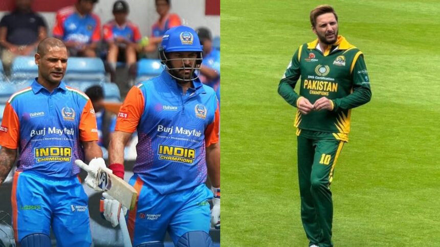Shahid Afridi gives death stare to Shikhar Dhawan and India after WCL pullout