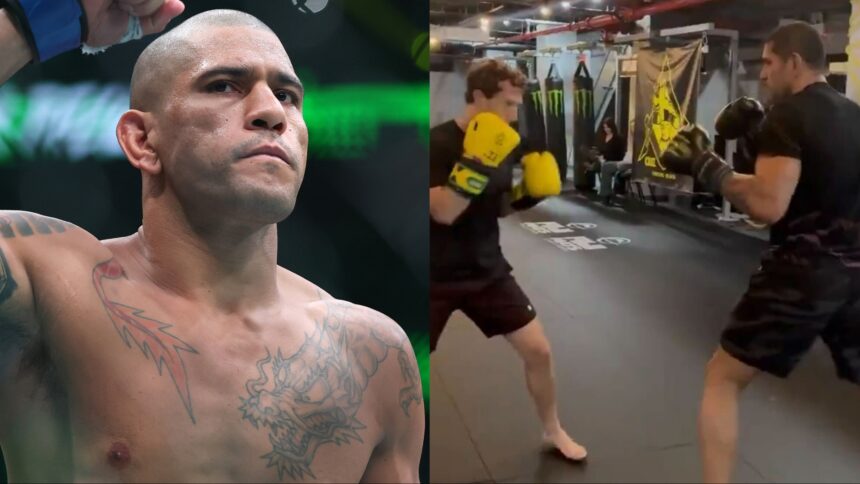 Alex Pereira enters the Octagon at UFC 320, opposite Pereira sparring with Mark Zuckerberg