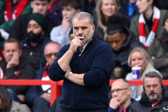 Ange Postecoglou on the sidelines during Nottingham Forest vs Chelsea