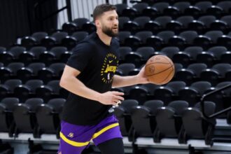 Maxi Kleber trains during LA Lakers practice at the UCLA Health Training Center on Wednesday, April 2, 2025 in El Segundo, California.