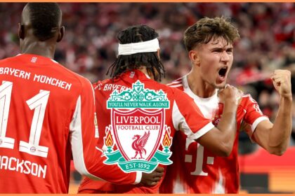 Serge Gnabry celebrates with his Bayern Munich teammates