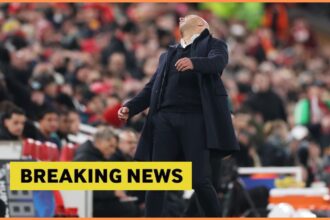 Arne Slot reacts during Liverpool vs PSV