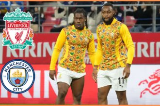 Antoine Semenyo warming up for the Ghana national team