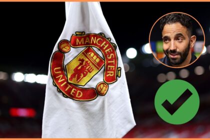 Man United logo on corner flag, and Ruben Amorim