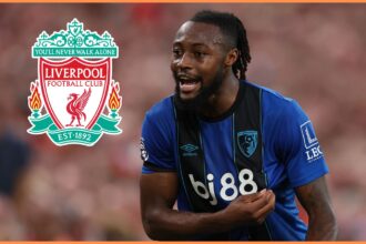 Antoine Semenyo celebrates scoring for Bournemouth against Liverpool