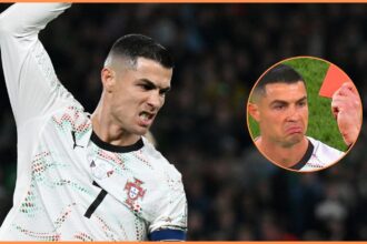 Cristiano Ronaldo reacts during Portugal