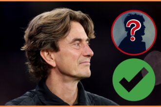 Tottenham manager Thomas Frank looks on