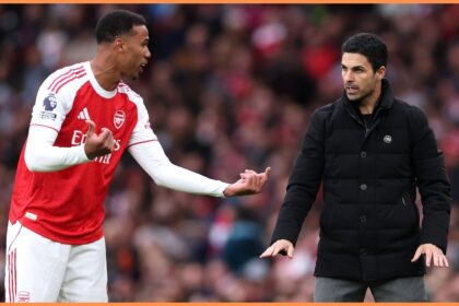 Arsenal defender Gabriel Magalhaes and manager Mikel Arteta