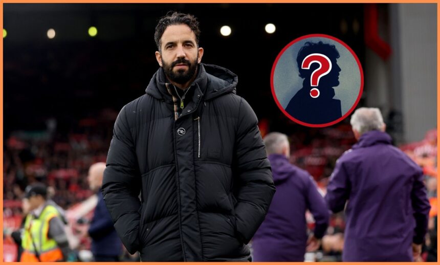 Man United manager Ruben Amorim looks on