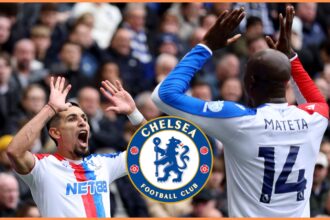 Daniel Munoz celebrates with Jean-Philippe Mateta