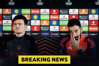 Harry Maguire and Ruben Amorim at a Man Utd press conference