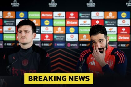 Harry Maguire and Ruben Amorim at a Man Utd press conference