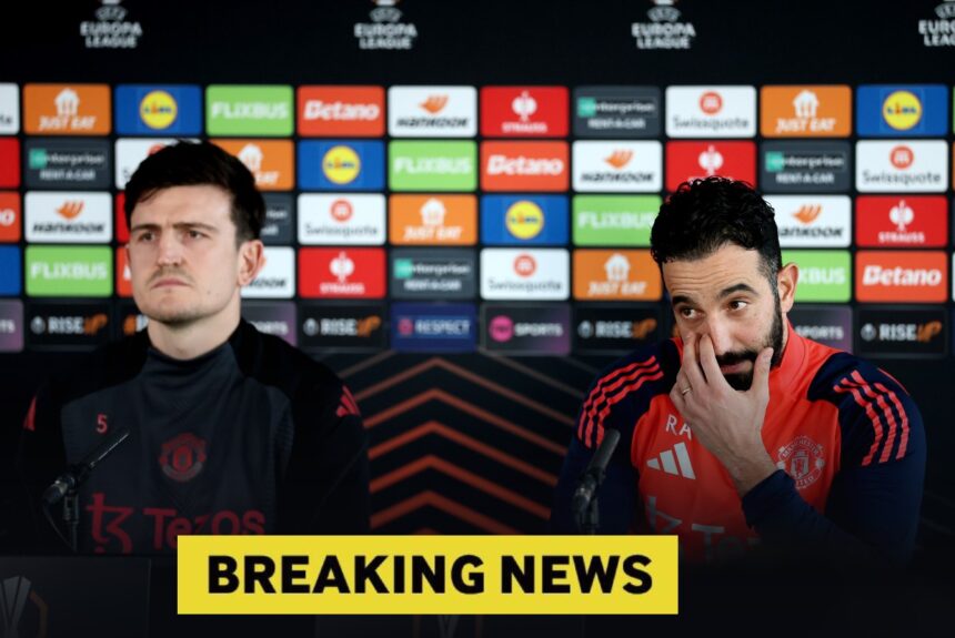 Harry Maguire and Ruben Amorim at a Man Utd press conference
