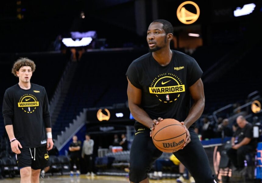 Warriors' Jonathan Kuminga warms up before NBA Game 5 between the Indiana Pacers and Golden State Warriors at Chase Center on November 9, 2025 in San Francisco, California, USA.