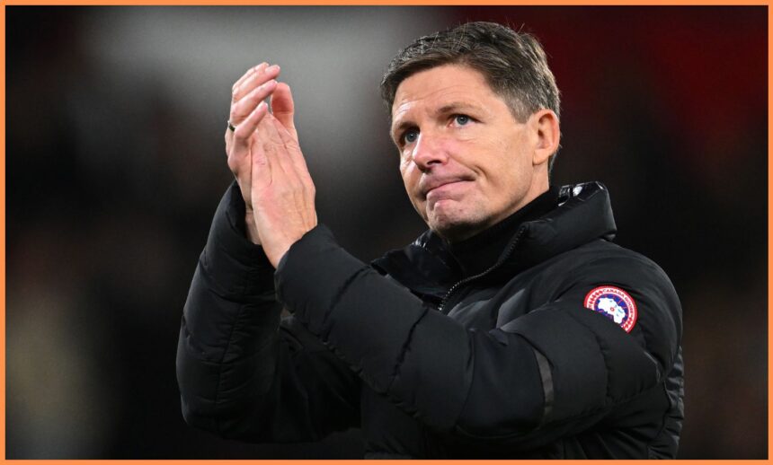 Crystal Palace manager Oliver Glasner applauds the fans