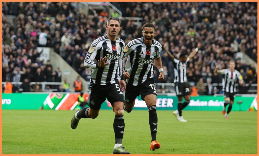 Fabian Schar celebrates a goal for Newcastle
