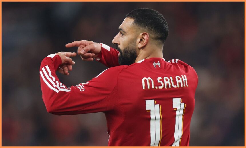 Mohamed Salah gestures during Liverpool