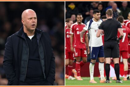 Arne Slot and Cristian Romero