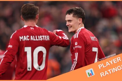 Alexis Mac Allister and Florian Wirtz celebrate in Liverpool