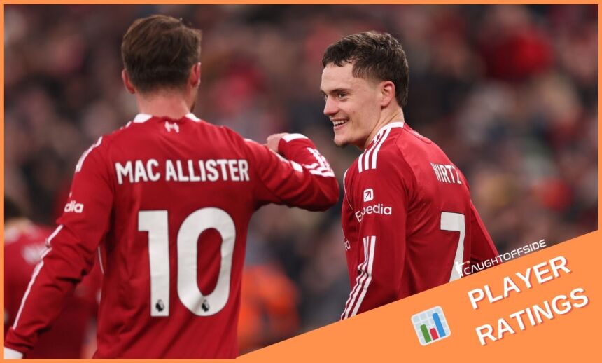 Alexis Mac Allister and Florian Wirtz celebrate in Liverpool